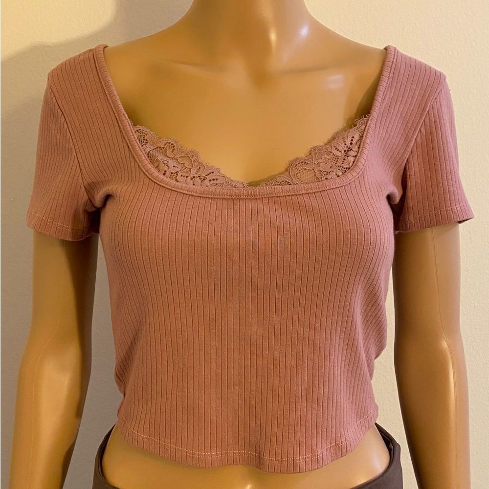Women's Bozzolo Ribbed Lace Trim Crop Top